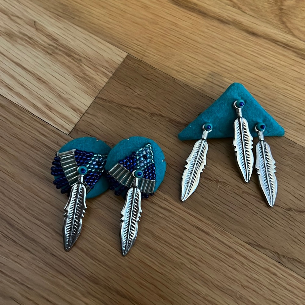 Custom western silver earrings and broach